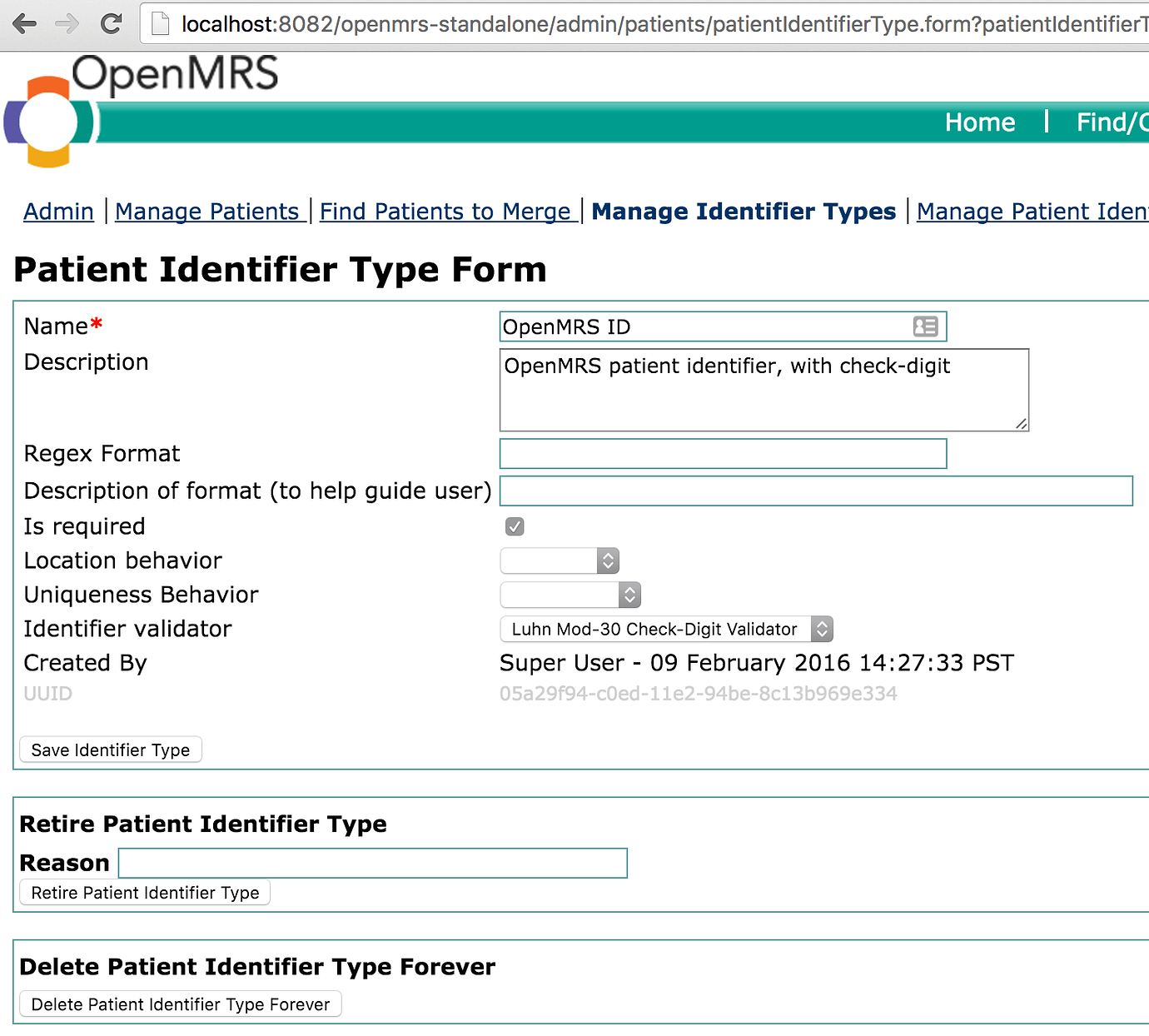Should Patient Identifier Location Be Required? Development OpenMRS
