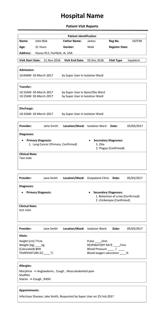 patient visit summary template