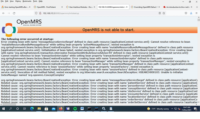 Error starting openmrs