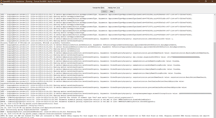 OpenMRS 2.12.2 Standalone - Running - Tomcat Port_8081  MySQL Port_3316 6_25_2024 4_03_24 PM