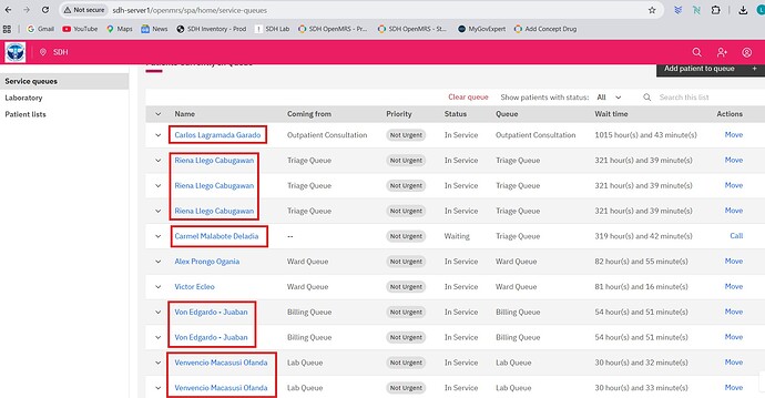 SDH 5 patients cant remove from queue 1Apr26