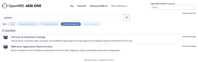 The same search filtered to Content Packages