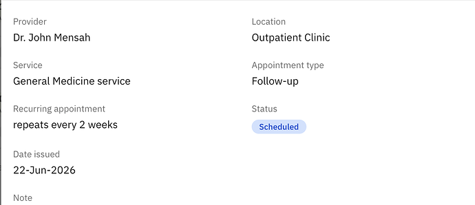 Appointment card