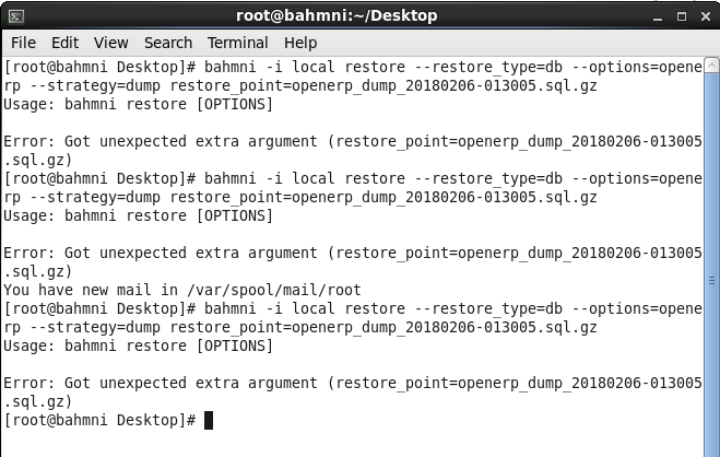 bahmni restore error