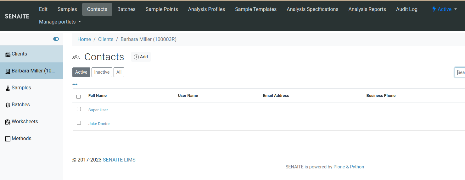 Sample Analyses · SENAITE