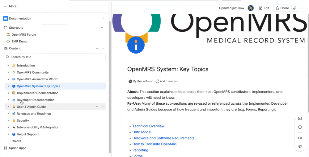 Demo of OpenMRS Key Topics in Wiki